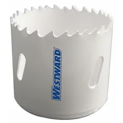 This bi-metal hole saw cuts through wood, metal, and plastic. It has a 1 5/8 in diameter, 4/6 teeth per inch, and a 1 1/2 in maximum cutting depth. The 5/8-18 thread fits standard arbors. Typical uses include plumbing, electrical, and construction work.