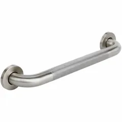 This straight grab bar is constructed of stainless steel with a knurled satin finish for improved grip. It measures 18 inches in length and 1 1/2 inches in diameter. Typical applications include bathrooms, showers, and other areas where support and stability are needed for fall prevention.