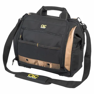 CLC Tool Bag: 7 in W x 13 in D x 13 in H, Black, Polyester, 30 Pockets, 20 Inside Pockets - Polyester Wide-Mouth Tool Bags
