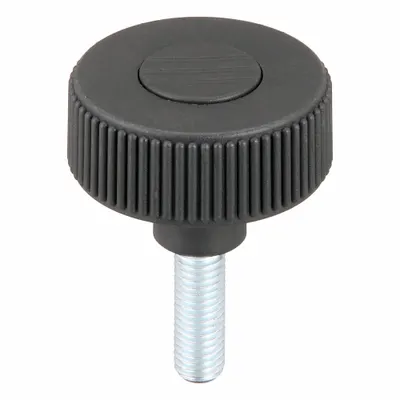KIPP Hand Knob: Knurled, Plastic w/ Steel Thread, M10 Thread, 30 mm Thread Lg - Knurled Knobs with Threaded Stud