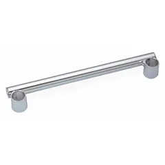 This push handle is designed for use with Super Erecta Wire Shelving. It provides a secure grip for moving loaded shelving units in commercial kitchens, warehouses, and storage areas. The chrome-plated steel construction resists corrosion. Dimensions: 21 in x 2 in x 1 1/2 in.