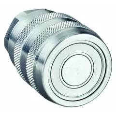 Steel-bodied hydraulic quick-connect coupling body with fluorocarbon seal. Features a 3/8-inch coupling size and Female NPTF connection. Used in hydraulic systems for rapid connection and disconnection of fluid lines under pressure.