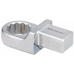 This 12-point box end torque wrench head has a 17 mm size and an overall length of 2 1/2 inches. It is designed for use with compatible torque wrench handles to apply precise torque to fasteners in industrial maintenance, assembly, and repair applications.