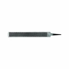 This NICHOLSON half-round wood rasp features a single edge cut and measures 14 inches in length, 1 11/16 inches in width, and 5/16 inches in thickness. Designed for shaping and smoothing wood surfaces, it is suitable for deburring, filing slots, and finishing flat or contoured workpieces in woodworking and pattern-making applications.