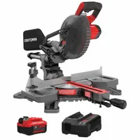 CRAFTSMAN Miter Saw Kit: 1 Battery, 1 Charger, 7 1/4 in Blade Dia., 5/8 in Arbor Size, Sliding, 47° (MPN CMCS714M1)