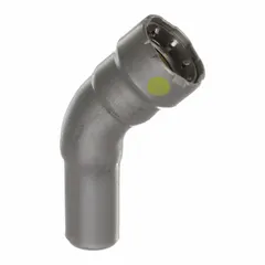 This carbon steel press elbow fitting is used in gas piping systems for direction changes. It features a Press-fit x FTG connection type and is sized for 1/2 in pipe x 1/2 in CTS. Suitable for commercial and industrial gas supply lines requiring a press-fit joining method.