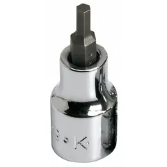 This hex bit socket features a 3/8 in drive and a 3/16 in hex tip with an overall length of 1 49/64 in. It is used for driving hex-head fasteners in assembly, maintenance, and repair tasks.