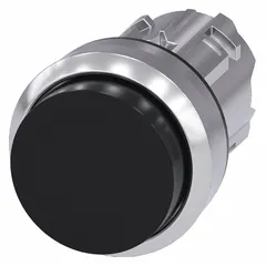 This momentary-action push-button operator from the Siemens 3SU series features a metallic actuator and is designed for 22 mm panel mounting. It is used in industrial control panels for machine start/stop or signaling functions where an extended-length operator is required.