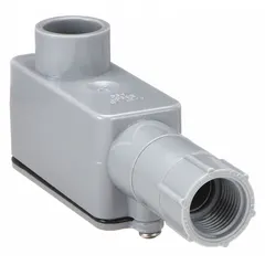 This remote immersion temperature sensor features a plastic conduit box housing and is designed for hardwired connection to building automation systems. It provides single-point temperature measurement with an accuracy of ±0.34°F over a range of -50°F to 220°F. Suitable for monitoring fluid temperatures in pipes or tanks for HVAC and process control applications.