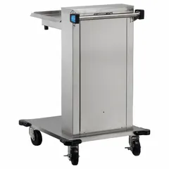 This stainless steel tray dispenser cart from LAKESIDE is designed for storing and dispensing trays in commercial foodservice environments. It features two casters with brakes for mobility and stability. NSF certified, the cart is suitable for sanitary operations. Overall dimensions: 36 1/2 in height, 26 1/2 in length, 23 1/2 in width.