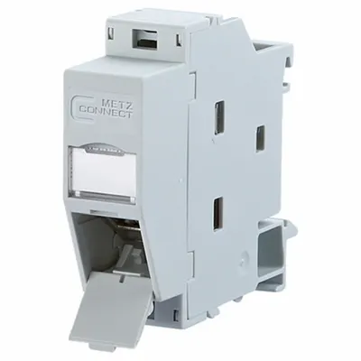 METZ CONNECT Rail-Mount Module: Cat6, Data/HDBaseT/Power, 8 Poles, 45° Angled, Cable - Rail-Mount RJ45 Connector Modules