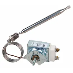Thermostat for temperature regulation in industrial heating and combustion systems. Commonly used as a replacement part in boilers, furnaces, and process heating equipment.