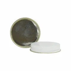 White tinplate screw cap with 63-400 mm closure size and aluminum foil/pulp liner. Designed for sealing standard laboratory bottles for storage or transport of samples and reagents.
