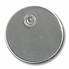 Silver, round blank valve tags made of aluminum laminated material. Each tag measures 1 1/2 inches in diameter and 0.02 inches in thickness. Supplied in a pack of 25. Suitable for general-purpose identification and labeling of valves, equipment, or panels in industrial piping systems.