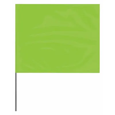 PRESCO PRODUCTS Marking Flag: 2 1/2 in x 3 1/2 in Flag Size (HxW), 30 in Staff Ht, Fluorescent Lime - Plain Marking Flags with Wire Staff