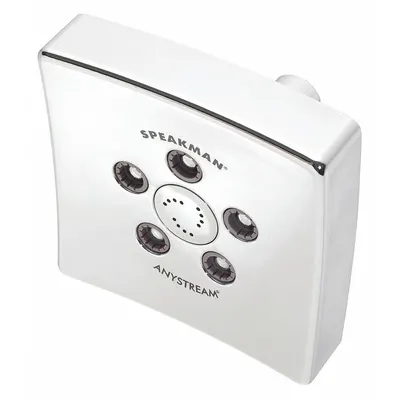 SPEAKMAN Fixed Showerhead: Kubos, 2.5 gpm Fixed Showerhead Flow Rate, Brass/Plastic - Multi-Pattern Fixed Showerheads