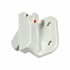 Single-action window control device made of matte white plastic. Measures 1 3/4 in long by 1 in wide. Non-handed design simplifies installation. Suitable for manual operation of windows in commercial or industrial settings.
