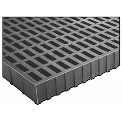 FIBERGRATE Vi-Corr fiberglass FRP grating in a 4 ft x 8 ft nominal size. Designed for high load capacity with resistance to acids and impacts. Suitable for industrial environments such as chemical processing, wastewater treatment, and offshore platforms where corrosion resistance is required.