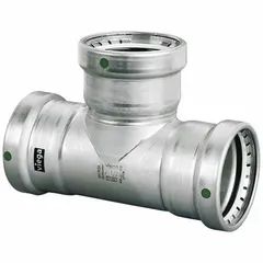 This stainless steel press tee fitting is designed for use in commercial plumbing, HVAC, and industrial piping systems. It creates a branch connection from a 3 in main line to a 2 in outlet. The EPDM seal is suitable for water and non-potable applications. Compatible with Viega's MEGAPRESS crimp system.
