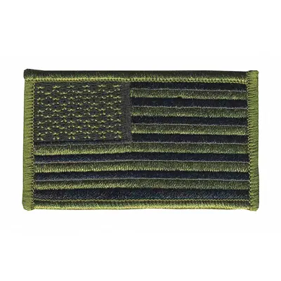 HEROS PRIDE Embroidered Patch: U.S. Flag, 3 3/8 in x 2 in, Black/Green, Plastic, Sew-On - Embroidered Emblems