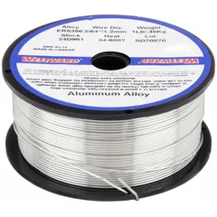 Aluminum ER5356 filler metal for gas metal arc welding (GMAW) of aluminum alloys. Supplied on a 1 lb spool with 3/64 in diameter. Tensile strength as welded is 38 ksi. Commonly used in automotive repair, marine fabrication, and structural applications.