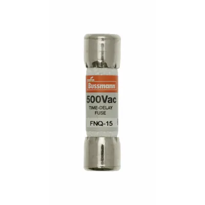 BUSSMANN Fuse: FNQ Series, Midget, Time-Delay, 15 A, 500 V AC, 13/32 in x 1 1/2 in - Time-Delay Cylindrical Fuses