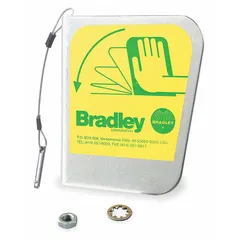 This stainless steel push handle is designed for activating eyewash stations. It includes the necessary hardware for installation and is compatible with Bradley series S19-310DC eyewash equipment. The corrosion-resistant stainless steel construction suits industrial safety environments.