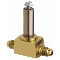 This normally closed, 2-way solenoid valve from PARKER features a 1/4 in SAE flare connection and a 0.1 in port size. It is used in refrigeration systems to control refrigerant flow in liquid, suction, and hot-gas lines for commercial and industrial cooling equipment.