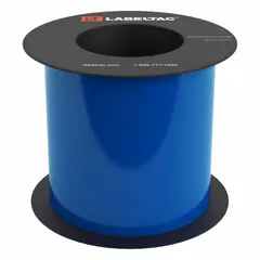 Continuous vinyl label roll for thermal transfer printing. Blue gloss finish for high visibility. Suitable for indoor and outdoor use. Compatible with LabelTac 6 printer series. Used for creating safety signs, pipe markers, and equipment labels in industrial facilities.