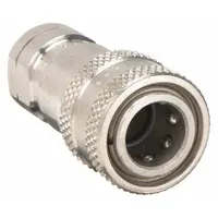 This ISO B Series hydraulic quick-connect coupling body from PARKER is used for connecting and disconnecting hydraulic lines without tools. It features a 1/8"-27 Female NPTF thread, 303 stainless steel construction, and a nitrile seal material. Typical applications include industrial fluid power systems requiring a 1/8 in coupling size