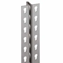 This steel upright post is designed for use in boltless shelving systems. It features a powder-coated gray finish and measures 72 inches in height with a 3-inch width. Suitable for vertical support in adjustable shelving applications.