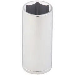 This 3/8" drive hand socket features a 25 mm, 6-point deep design for accessing recessed metric hex fasteners. Constructed from chrome, it is suited for tightening or loosening nuts and bolts in automotive, machinery, and industrial applications.