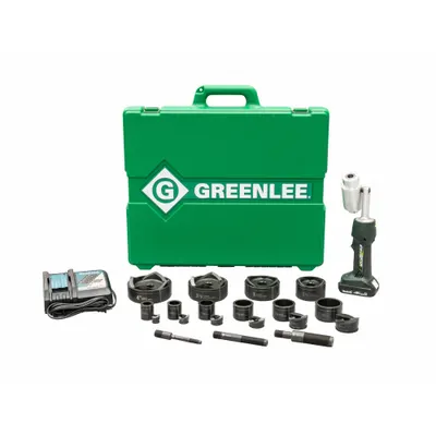 GREENLEE Knockout Tool Kit: 18V DC, 4 in Punching Capacity (Steel) - Greenlee Cordless Knockout Punches