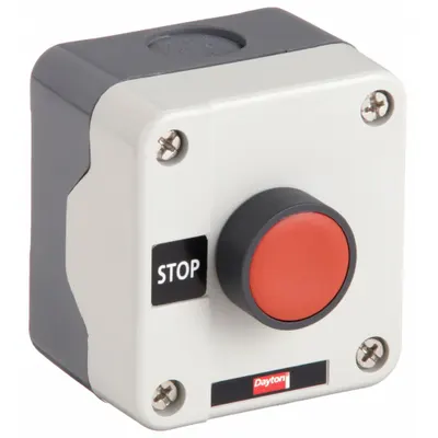 Dayton Control Station: Push Button, 0 Pilot Lights, 1NC, Stop, (1) Push Button - Push-Button Control Stations