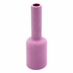Alumina gas lens nozzle for TIG welding, model No. 5 Long. Provides extended reach and improved gas coverage for tight or deep joint areas. Sold in a 10-pack.