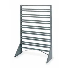 Steel-framed stationary bin rail rack without bins, measuring 14 x 36 x 54 inches with one usable side. Designed for organizing and storing bin containers in industrial facilities, warehouses, and assembly lines.