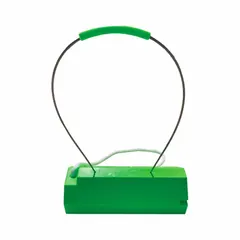 Green urethane wheel chock, 20 in length, 8 in width, 7 in height, supplied as a single chock. Used to secure aircraft during ground operations in hangars, ramps, and maintenance areas, preventing unintended movement.