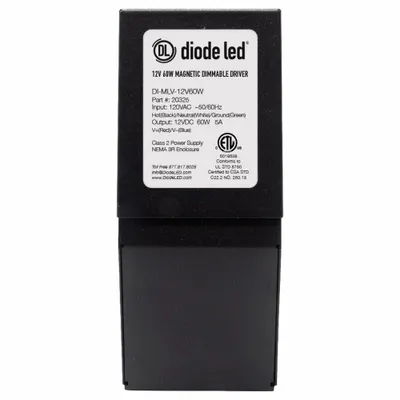 LED Driver: 40 W Power Output, 120V AC, 24V DC, 6 3/8 in Lg, Damp Location Rated - Tape & Linear Light Power Supplies
