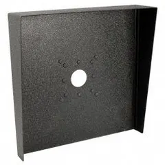 This black powder-coated carbon steel cover houses card readers, entry/exit buttons, intercoms, and keypads for gate operator access control systems. It shields devices from weather and vandalism in outdoor entry applications.