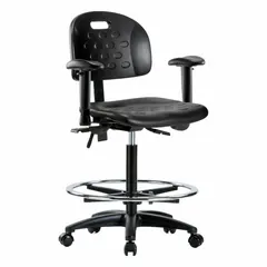 Polyurethane Lab Chair with Arms, Height Adjustable 24 1/4" to 34", Black