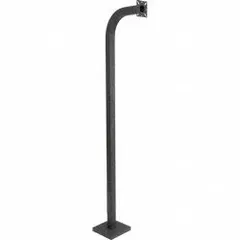 This black powder-coated carbon steel gooseneck pedestal is designed for mounting intercoms at gate operator installations. It features a 12 in x 8 in base and a 64-inch overall height, providing a stable platform for communication equipment. Carriage bolt hardware is included for secure installation.