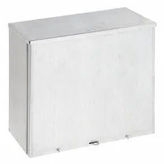WIEGMANN RSC181808G is a NEMA 3R galvanized steel enclosure measuring 18 in x 18 in x 8 in with a solid screw-on cover and padlock hasp closure. It does not include knockouts. Suitable for housing electrical controls, terminals, and instruments in outdoor or indoor locations requiring protection against rain and sleet.