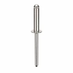 Domed-head blind rivet with 0.183" diameter and 2.101" overall length. Body length is 51/64", overall length 2 3/32". Supplied in a 250-piece pack. Used for fastening applications where access is limited to one side of the workpiece.