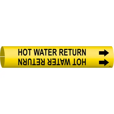 BRADY Pipe Marker: Hot Water Return, Yellow, Black, Fits 2 1/2 to 3 7/8 in Pipe O.D. - Hot Water Return Snap-On Pipe Markers