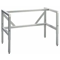 Stationary base stand for supporting HEPA filtered enclosures in laboratory settings. Constructed from white epoxy-coated steel, it measures 24 inches wide and 34-1/2 inches high. Provides an elevated platform for ergonomic operation and proper airflow clearance.