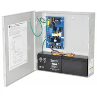 Steel-enclosed power supply board converting 115V AC input to selectable 12VDC at 3.5A or 24VDC at 3A. Suitable for powering controllers, locks, and sensors in industrial control panels, access control systems, and security installations