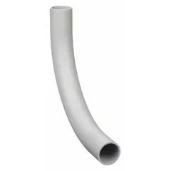 Schedule 40 PVC 90° conduit elbow with 4 in trade size and 19 3/8 in overall length. Used to change direction in electrical conduit runs, providing a smooth path for cable pulling and protecting conductors from damage.