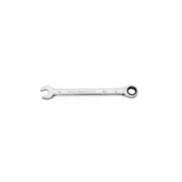 This 17 mm SAE 12-point ratcheting combination wrench is constructed from alloy steel with a full polish chrome finish. The ratcheting box end allows fastener turning without repositioning, and the open end provides standard wrenching capability. Suitable for tightening and loosening fasteners in mechanical assembly and maintenance tasks