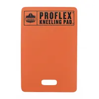 Foam kneeling pad measuring 14 in x 21 in with a 1 in thickness. Orange foam construction with a cutout handle for easy carrying. Provides cushioning for tasks requiring kneeling, such as flooring work, gardening, or maintenance
