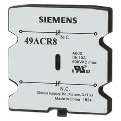 Auxiliary contact block with 2 normally closed (2NC) contacts, rated for 60 A maximum AC current. Used with compatible contactors and starters to provide status feedback or interlocking signals in motor control circuits.